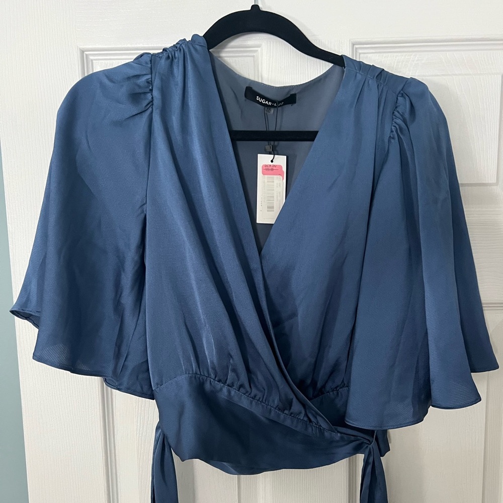 Sugarlips Elegant Blue Wrap Blouse